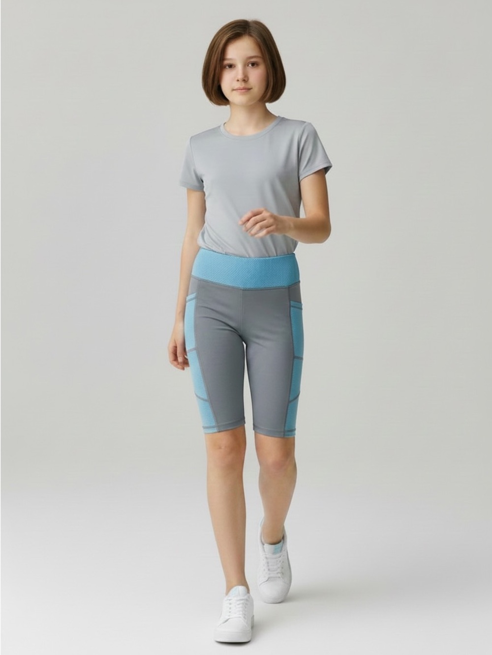Ivivva Girls Grey Blue Activewear Bike Shorts Size 6 Pockets Play Condition